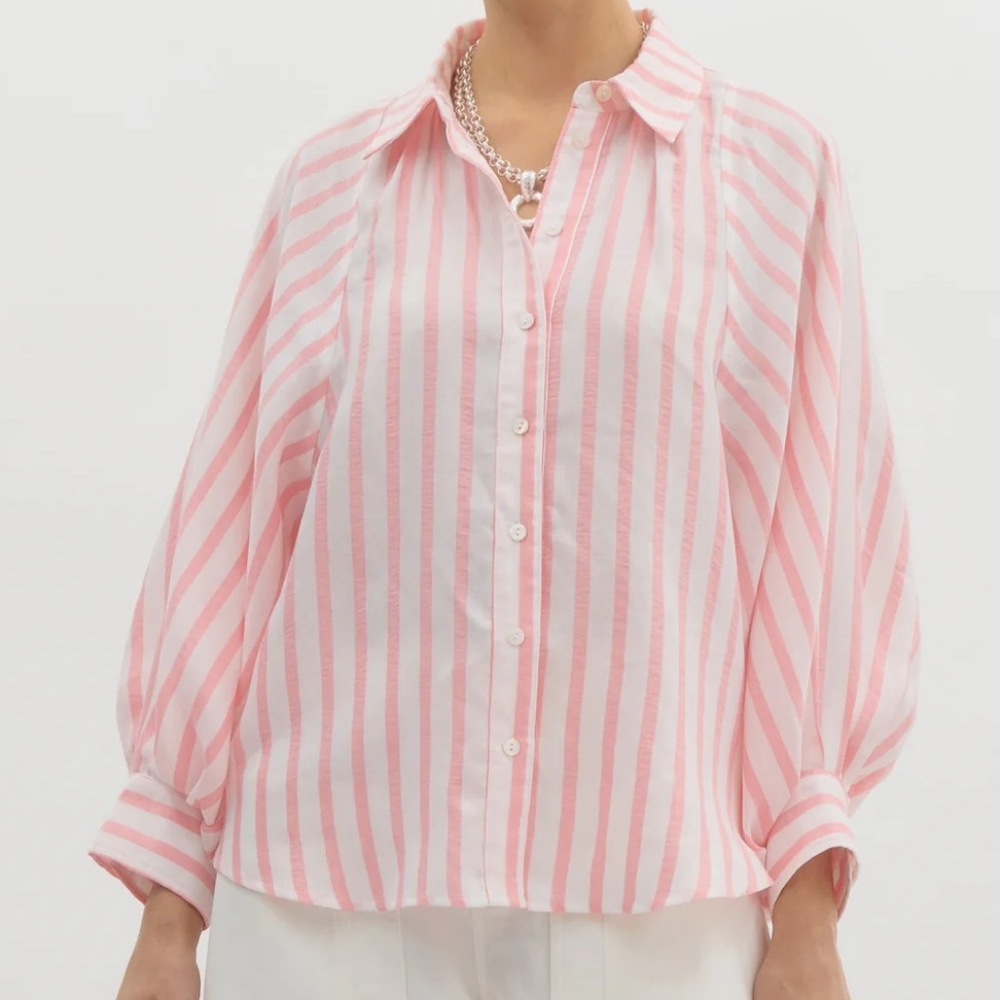entro Pink and White Striped Button-Down Shirt